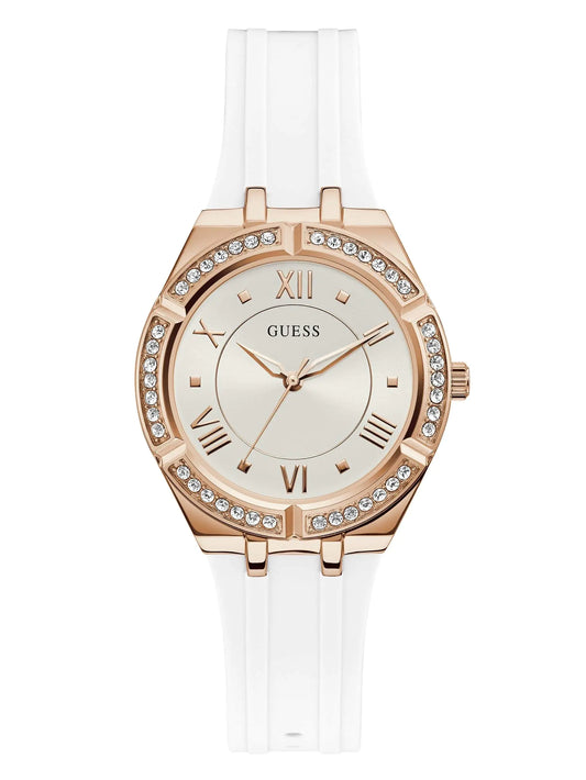 GUESS Rose Gold-Tone + Crystal White Silicone Watch Rose Gold-Tone/White