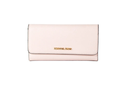 Michael Kors Jet Set Leather Solid Powder Blush Gold Trifold Wallet Clutch