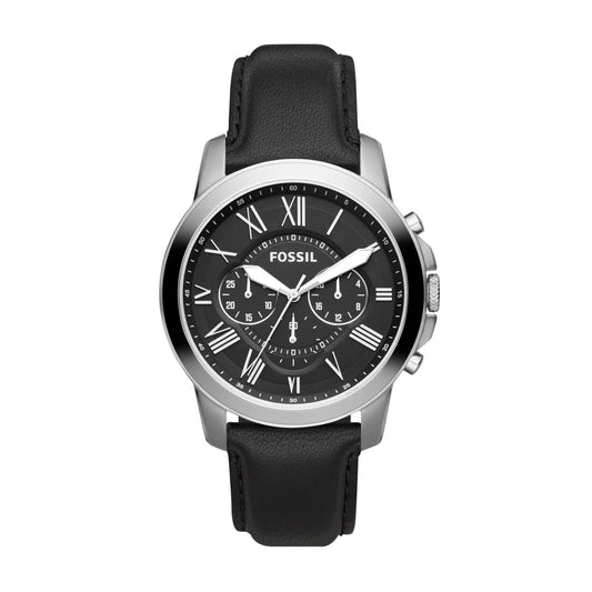 Fossil Mens Grant Quartz Stainless Steel and Leather Chronograph Watch Color: Silver Black (Model: FS4812)